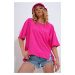 Trend Alaçatı Stili Women's Fuchsia Crew Neck Oversize T-Shirt with Window Detail