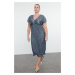 Trendyol Curve Anthracite Reversible Pleated Midi Plus Size Dress