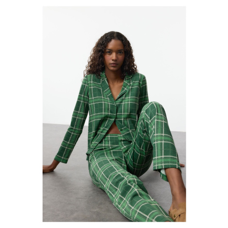 Trendyol Green 100% Cotton Plaid Knitted Pajama Set