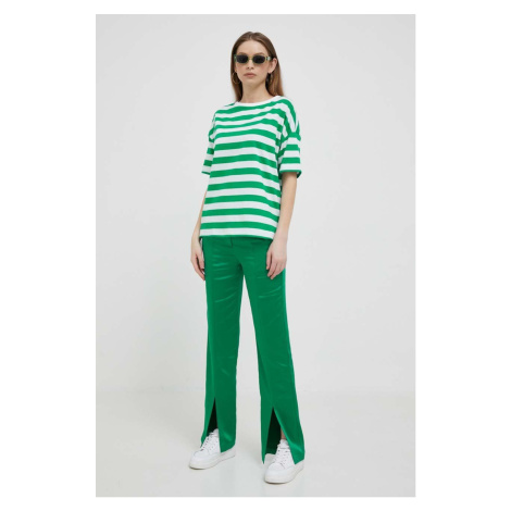 Nohavice United Colors of Benetton dámske, zelená farba, rovné, vysoký pás