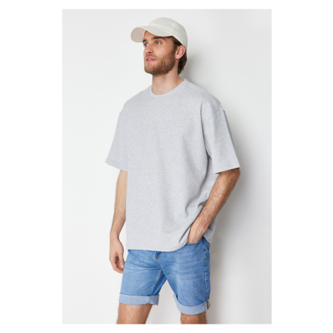 Trendyol Basic Gray Oversize/Wide Fit Short Sleeve Textured Solid Fabric T-Shirt