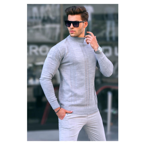 Madmext Gray Turtleneck Patterned Sweater 6825