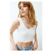 Trendyol White Ribbed V-Neck Super Crop Stretchy Knitted Undershirt