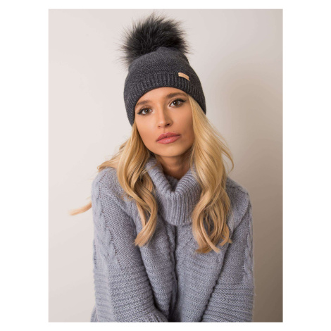 Dark grey hat with pompom RUE PARIS