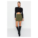 Trendyol Dark Khaki Woven Shorts Skirt with Lace-Up and Eyelet Detail