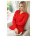 83295 Dewberry Polo Neck Long Sleeve Slit Sweater-RED