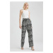 DEFACTO Patterned High Waist Wide Leg Pocket Viscose Trousers