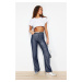 Trendyol Dark Blue Metallic Shiny Silvery High Waist Wide Leg Jeans