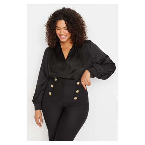 Trendyol Curve Black Woven Buttoned Satin Look Body