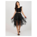 Black tulle flared skirt with ruffles