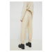 Nohavice Abercrombie & Fitch dámske, béžová farba, vysoký pás