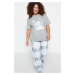 Trendyol Curve Gray Printed Checkered Knitted Pajamas Set