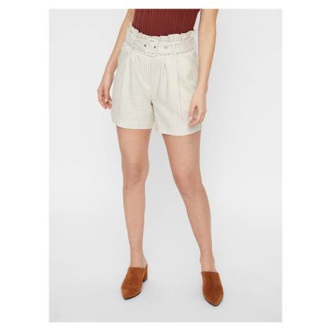 Beige Striped High Waist Shorts VERO MODA Gally - Women