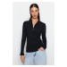 Trendyol Black Zipper Collar Fitted/Fit-fitting Ribbed Stretchy Knitted Blouse