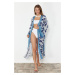 Trendyol Tropical Patterned Belted Maxi Woven Kimono & Kaftan