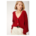 Happiness İstanbul Women's Red V-Neck Buttons Knitwear Cardigan