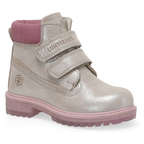 Lumberjack River Worker Pink Boys' Boots with a Velcro fastener.