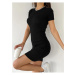 72298 Dewberry Camisole Short Sleeve Ribbed Mini Dress-BLACK