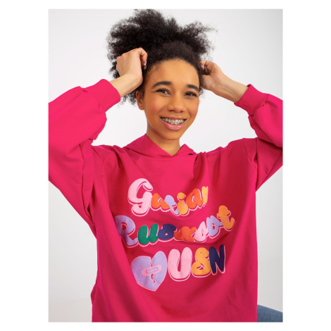 Fuchsia Long Oversize Sweatshirt with Print