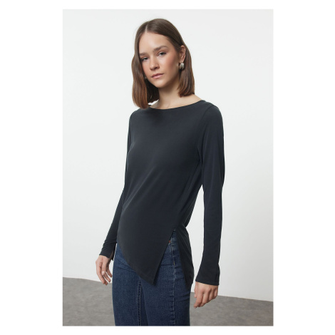 Trendyol Anthracite Boat Neck Regular/Normal Fit Knitted Blouse