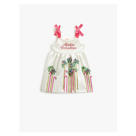 Koton Strapless Applique Detailed Flamingo Print