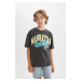 DEFACTO Boy's Oversize Fit Crew Neck Printed Short Sleeve T-Shirt