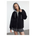 Trendyol Black Color Blocked Oversize/Wide Fit Hooded Zippered Knitted Sweatshirt