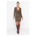 Trendyol Khaki Shirt Collar Detailed Double Breasted Knitted Dress