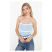 Trendyol Blue Tie Detailed Strapless Knitwear Thin Blouse