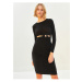 LC Waikiki Crew Neck Window Detailed Long Sleeve Women's Bodycon Dress