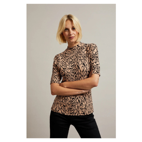 Women's fitted blouse with animal pattern MOODO - brown