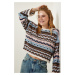 Happiness İstanbul Cream Sky Blue Patterned Seasonal Knitwear Sweater