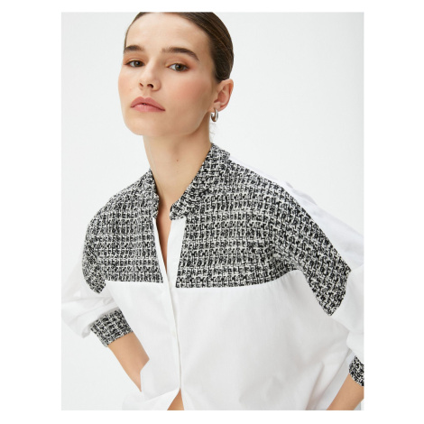 Koton Long Sleeve Poplin Shirt Tweed Detailed Large Collar Buttoned Cotton