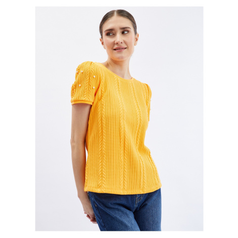 Orsay Yellow Women's T-Shirt with Decorative Details - Women