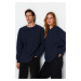 Trendyol Navy Blue Oversize Crew Neck Hair Knitted Sweater