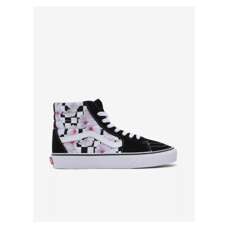 White and Black Women's Flowered Sneakers with Leather Details VANS SK8-Hi - Ladies