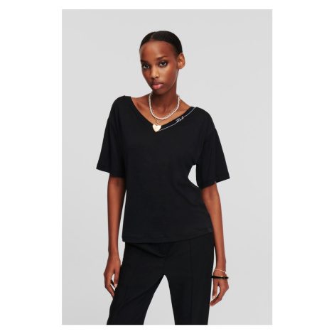 Tričko Karl Lagerfeld Karl Signature V-Neck T-Shirt Black