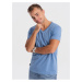 Modré pánske basic tričko s véčkovým výstrihom Ombre Clothing