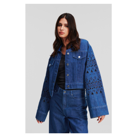 Bunda Karl Lagerfeld Embroidered Denim Jacket Mid Blue Denim