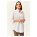 Olalook Women's White Pocket Staple Detailed Oversize Shirt