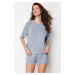 Trendyol Premium Blue Bamboo Blend Knitted Pajamas Set