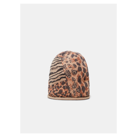 Hnedá dámska čiapka s leopardím vzorom Desigual Animal Patch Gorro