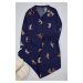 Trendyol Curve Navy Blue Tiger Pattern Shirt Collar Woven Pajama Set