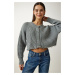 Happiness İstanbul Women's Stone Ripped Detailed Buttoned Crop Knitwear Cardigan