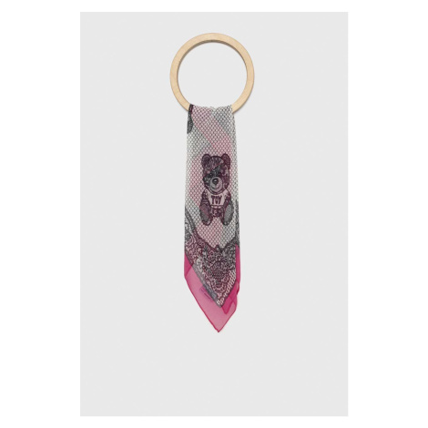 Hodvábna šatka Moschino ružová farba, vzorovaná