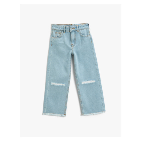 Koton Wide Leg Denim Trousers Cotton Pocket - Boot Cut Jean with Adjustable Elastic Waist
