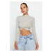 Trendyol Light Stone High Neck Draped Crop Blouse