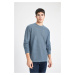 DEFACTO Men's Dark Blue Standard Fit Regular Cut Crew Neck Basic Plain Knitwear Sweater