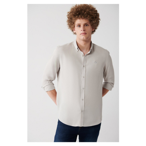 Avva Men's Light Gray Buttoned Collar Slim Fit Slim Fit Shirt