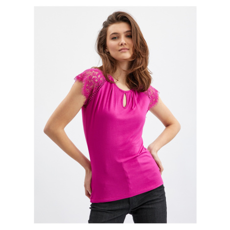 Orsay Dark pink Women's T-Shirt with Lace Detail - Women